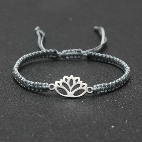 Lotus Symbol Bracelet for Women - Adjustable Cord, Silver Pendant, Spiritual Jewelry Gift - style: Slate Gray