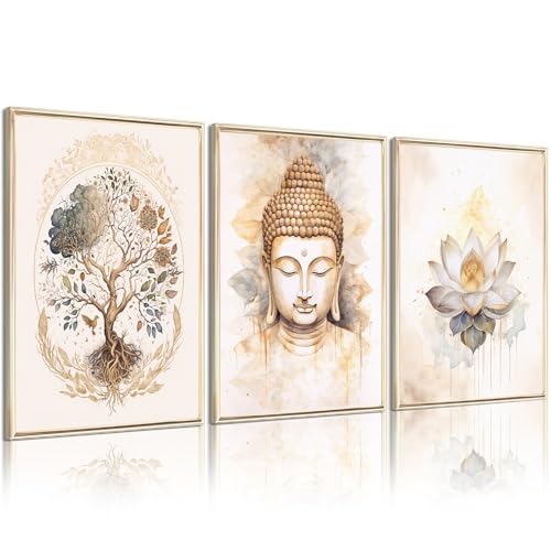 Lhoiplme Zen Wall Art Decor Buddha Lotus Flower Artwork Tree of Life Canvas Painting Yoga Meditation Studio Wall Art Mindfulness Spiritual Energy Poster for Living Room Bedroom 8x10x3 Inch Unframed
