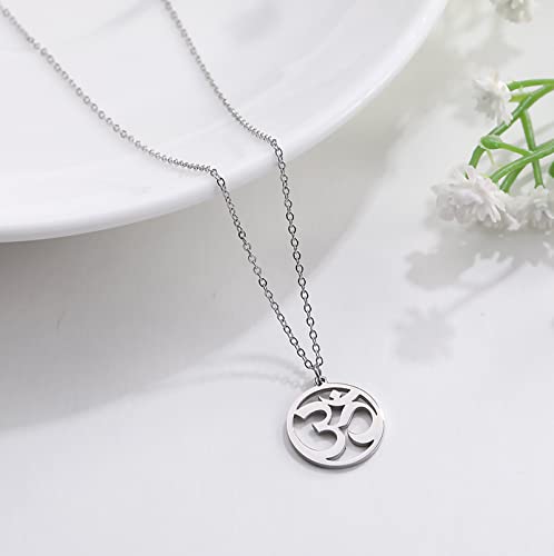Women OM Necklace Indian Yoga Aum Om Ohm Pendant Necklace Stainless Steel Hindu Meditation Charm Sanskrit Symbol Spiritual Amulet Jewelry for Women Men - color: Sliver