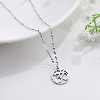 Women OM Necklace Indian Yoga Aum Om Ohm Pendant Necklace Stainless Steel Hindu Meditation Charm Sanskrit Symbol Spiritual Amulet Jewelry for Women Men - color: Sliver