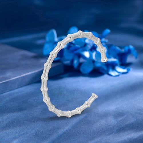 Bamboo Knot Bracelet for Women: 18K Gold Plated Dainty Classic Bamboo Style Open Clasp Cuff Bangle Trendy Minimalist Jewelry Inspirational Gift - color: silver