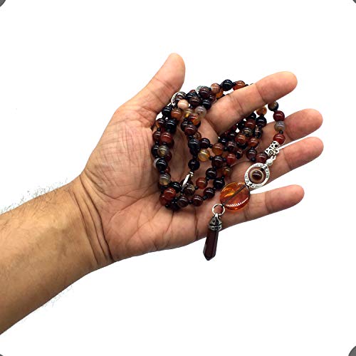 Mala Prayer Beads - Mala Necklace - Tibetan Mala Prayer Beads Meditation Beads Yoga Necklace - color: NATURAL RED AGATE STONE - 8MM - 108 BEADS