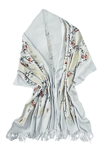 Urban CoCo Women's Embroidered Tassel Long Shawl Oversize Scarf Wraps for Women - color: #3-light Gray