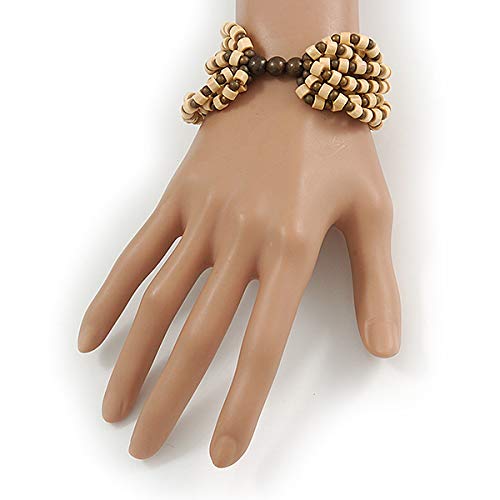 Avalaya Multistrand Natural/Brown Wood Bead Flex Bracelet - 17cm L