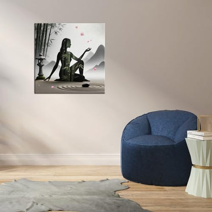 TLZKHTS Zen Bamboo and Stone Canvas Wall Deocr Framed Zen Stone Painting Picture Poster Canvas Painting Gifts for Office Living Room Becroom Bar Deocr (T-24,18.00L X 18.00W,Framed) - color: T-24, size: 18.00L" X 18.00W''