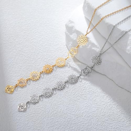 7 Chakra Necklace for Women Stainless Steel Spiritual Healing Chakra Pendant Necklace Yoga Meditation Jewellery for Mother's Day - color: Style1-S