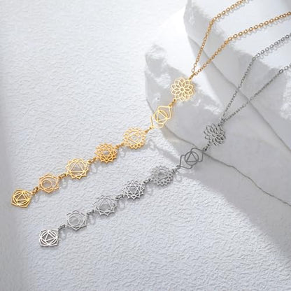 7 Chakra Necklace for Women Stainless Steel Spiritual Healing Chakra Pendant Necklace Yoga Meditation Jewellery for Mother's Day - color: Style1-S