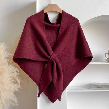 Women Pashmina Shawl Wraps Knitted Shawls and Wraps Cardigan Cape Wool Cashmere Shoulder Top Sweater Shawl Scarf - color: Wine Red
