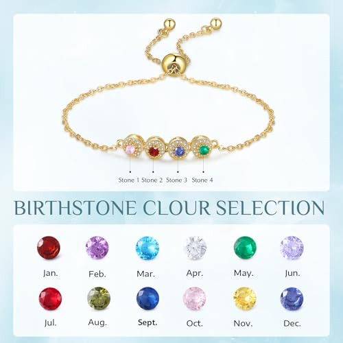 Personalized Birthstone Bracelet for Women – 925 Sterling Silver Adjustable Family Mothers Day Bracelet with Birthstones, Mothers Day, Christmas,Birthday Gift for Mom, Grandma, Wife, Bridesmaid - color: A-4 Birthstones