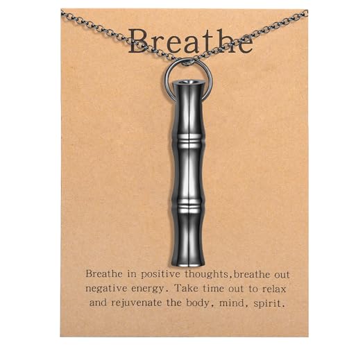 COTATI Anxiety Breathing Necklace Breathe Easy Mindfulness Necklace Stainless Steel Pendant for Women Men Natural Calm & Stress Relief