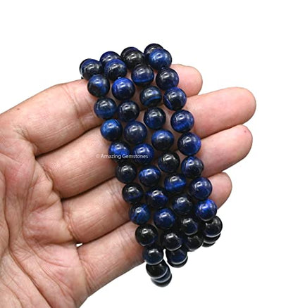Amazing Gemstone Japa Mala 108 Prayer Beads Necklace and Wrist Mala Bracelet for Meditation - color: Blue Tiger Cats Eye, size: Without Knots