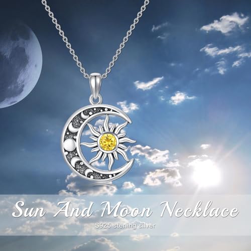 Sun and Moon Necklace 925 Sterling Silver Sun Moon Pendant Gemstone Jewelry Gifts for Women - style: November