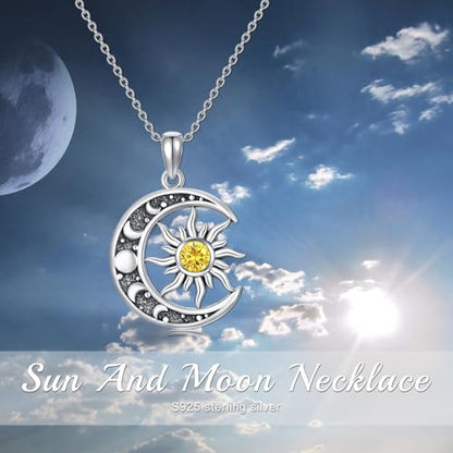 Sun and Moon Necklace 925 Sterling Silver Sun Moon Pendant Gemstone Jewelry Gifts for Women - style: November