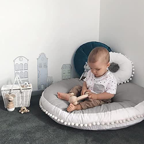 Large Kids Floor Cushion Seating, Circle Kids Floor Pillow for Children, Round Playroom Pillows Reading Nook Big Pillow, Oversized Pillow Mat for Kid Seating Teepee Nursery Canopy, Grey - color: Light Grey