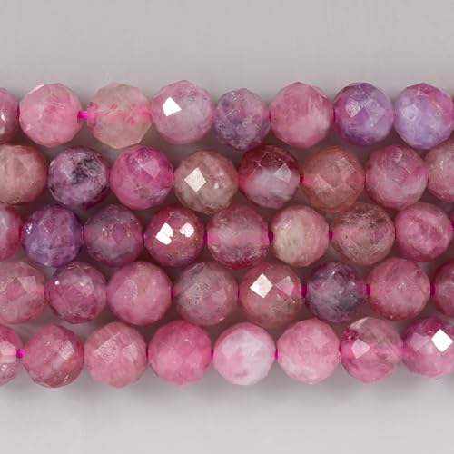 Angelstones Natural Gemstone Small Beaded Stretch Bracelet, 4mm Faceted Round Beads, Crystal Healing Bracelet for Women - color: Pink Tourmaline