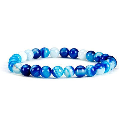 Cherry Tree Collection - Small, Medium, Large Sizes - Gemstone Beaded Bracelets For Women and Men - 6mm Round Beads - color: Lace Agate Blue, size: Small
