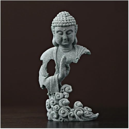 livelyfish Meditating Buddha Statue Zen Aquarium Buddha Figurines Sandstone Thinker Sculpture for Fish Tank Garden Home Decorations, Gift (G-S) - size: G-S