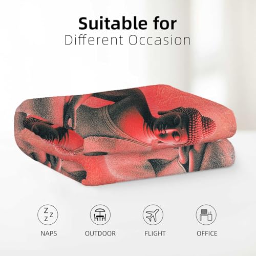 Buddha Meditation Blanket, Tranquil Red Gradient Design with Spiritual Aesthetic, Lightweight Throw for Living Room Bedroom Yoga, Zen Home Decor, Soft Blanket for Adults and Teens, 50"x40"