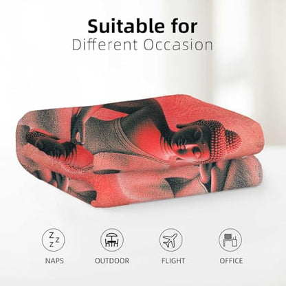 Buddha Meditation Blanket, Tranquil Red Gradient Design with Spiritual Aesthetic, Lightweight Throw for Living Room Bedroom Yoga, Zen Home Decor, Soft Blanket for Adults and Teens, 50"x40"