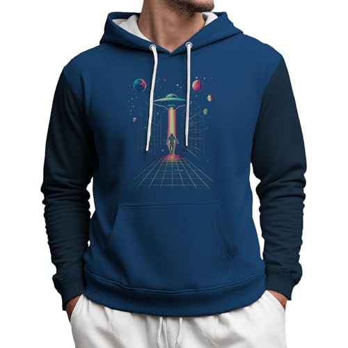 MARSVOVO Hoodies for Men Classic Long Sleeve Pullover Funny Sweatshirts Basic Casual Fashion Fall Hoodies with Pocket - color: Moon and Space, size: 4X-Large