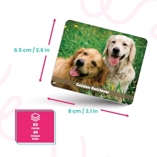Menique – Dogs Memory Matching Game – Bilingual – 80 Cards (40 Pairs) with Real Photographs – Educational Game for Kids and Adults - style: Dogs