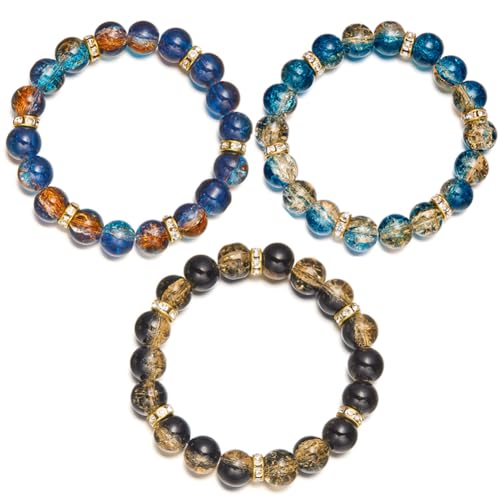 LANG XUAN Beaded Stretch Bracelets for Women Men Healing Crystal Stone Bracelet Bead Adjustable Unisex Gemstones Bracelets 10MM Weave Jewelry Gifts - color: 3pcs Stretch