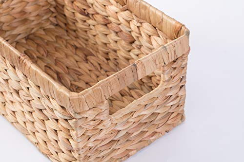Natural Woven Water Hyacinth Rectangular Wicker Basket with Handles, Small Storage Bin Organizer, 12 Inch Shallow Basket Tray - size: Small