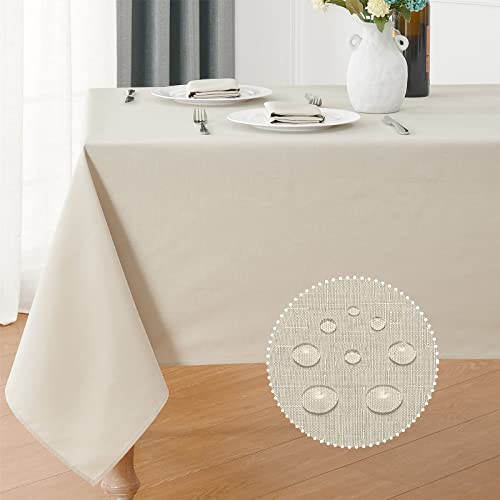 Veblandy Rectangle 4 Feet Tablecloth 52x70 inch Linen Textured Table Cloth Stain and Wrinkle Resistant Washable Polyester, Decorative Table Cover Waterproof for Dining, Buffet and Camping, Beige - color: Beige, size: 70" x 52" (Rectangular)