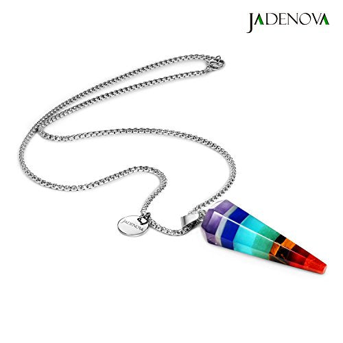 JADENOVA 7 Chakra Stones Necklace Gemstone Pendant Necklace Energy Healing Crystal Divination Pendulum For Women (Cone Hexagonal, 18 Inches Stainless Steel Chain) - style: Cone-shaped 7 Chakra Pendant Necklace