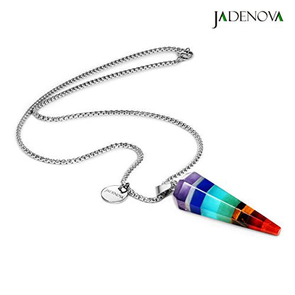 JADENOVA 7 Chakra Stones Necklace Gemstone Pendant Necklace Energy Healing Crystal Divination Pendulum For Women (Cone Hexagonal, 18 Inches Stainless Steel Chain) - style: Cone-shaped 7 Chakra Pendant Necklace