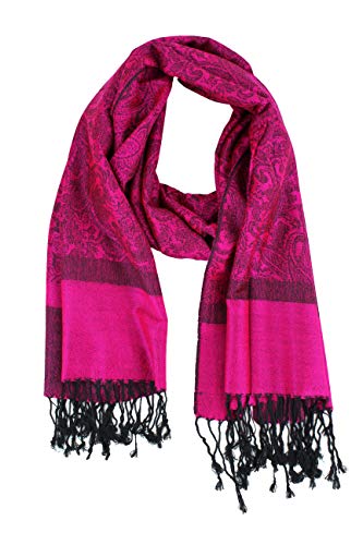 PASKMLNA Paisley Jacquard Pashmina Shawl Wrap Scarf Stole - color: Hotpink Black