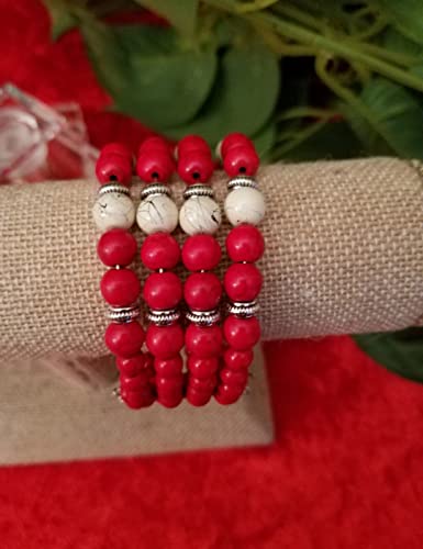 Handmade Beaded Cuff Bracelet - color: red