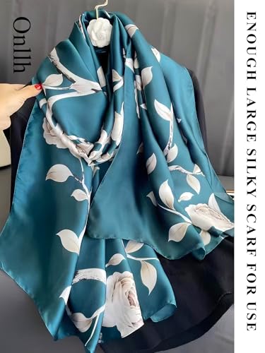 Large Shawl Scarf For Women Lightweight Wraps Silky Headscarf Long Sunscreen Scarfs - color: T3 Blue Peony / 70"x 35"