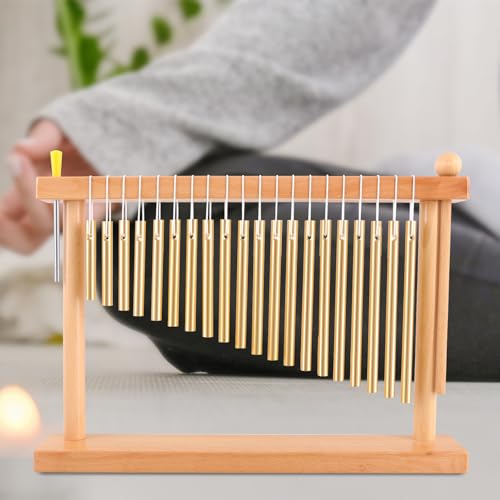 EASTROCK 20 Note Chime Table Wind Chime Bar Percussion Instrument Single Row Chime Hand Chimes Relaxing Meditation Healing Sound Desktop Decoration (Gold) - color: Gold
