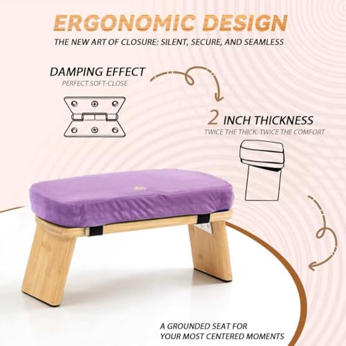 Meditation Bench, Bamboo Meditation Stool, Folding Kneeling Meditation Bench, Seiza Prayer Bench, Prayer Bench with Meditation Cushion, Kneeling Stool(Purple) - color: Purple