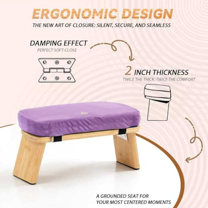 Meditation Bench, Bamboo Meditation Stool, Folding Kneeling Meditation Bench, Seiza Prayer Bench, Prayer Bench with Meditation Cushion, Kneeling Stool(Purple) - color: Purple