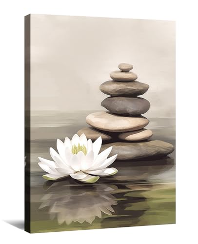 KPLUNDO Zen Wall Art Lotus Canvas Print Bathroom Decor Spa Stone Picture Meditation Painting Vintage Artwork for Spiritual Room Living Room Office Modern Home Decor Frame(Art-3,12.00x18.00 inch) - color: Art-3, size: 18"L x 12"W