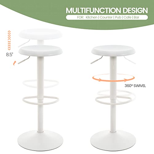 Adjustable Bar Stool, Swivel Round Metal Airlift Barstool, Backless Counter Height Bar Chair for Kitchen Dining Room Pub Cafe, 1 pc (White) - color: White, size: 1 pc