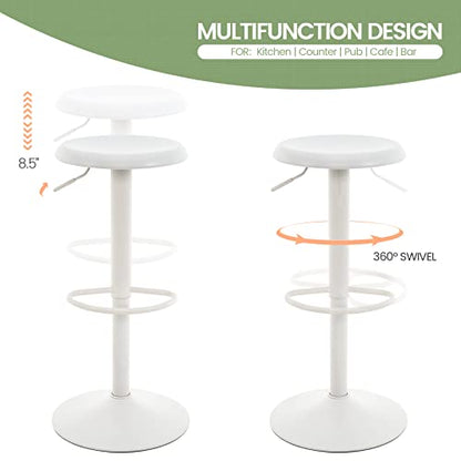 Adjustable Bar Stool, Swivel Round Metal Airlift Barstool, Backless Counter Height Bar Chair for Kitchen Dining Room Pub Cafe, 1 pc (White) - color: White, size: 1 pc
