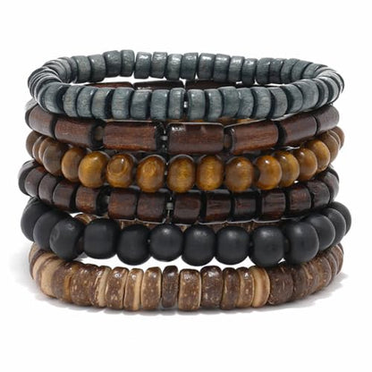 MILAKOO Mens Beaded Bracelets Tribal Wooden Elastic Adjustable Prayer Beads Wrap Cuff for Women - color: A: 6pcs