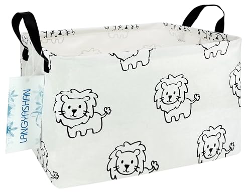 Rectangular Storage Bin Collapse Canvas Fabric Cartoon Storage Basket with Handles for Organizing Home Kitchen Boys and Girls Toys Office Closet Shelf Baskets (Rec lion) - color: REC lion