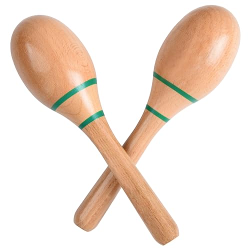 2 Pcs Wood Maracas for Kids Adults, Wooden Maracas Shakers Musical Instrument - color: GREEN