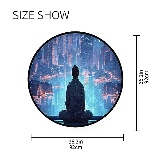 Premium 3ft Round Area Rug Meditating Figure Design Rug Soft Non-Slip Ideal for Kitchen Living Room Bedroom Washable & Durable