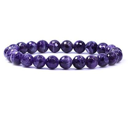 Amandastone Natural Gemstone 8mm Round Beads Stretch Bracelet 7 Inch - color: Faceted African Amethyst