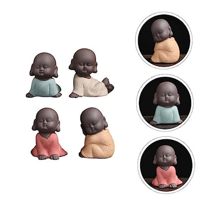 MAGICLULU 4Pcs Zen Monk Figurine Decoration Ceramic Desktop Ornament for Tea Tray Calming Aesthetic for Home Office and Garden Decor