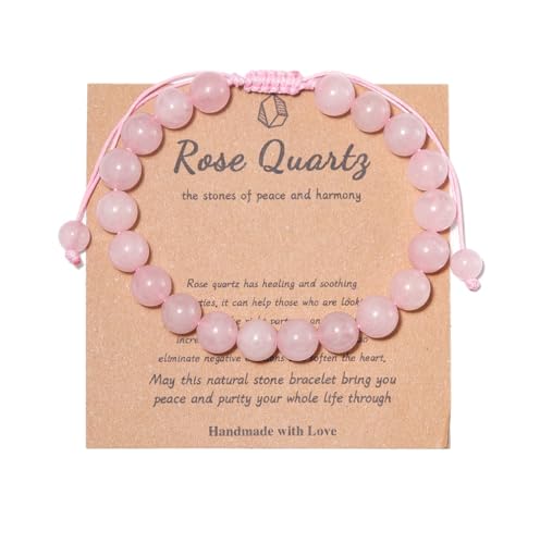 Pingyongchang Stress Relief Anxiety Yoga Bracelet,Crystal Stone Mantra Bracelets for Women Natural Beaded birthday Gifts Inspirational Bracelet for Men - color: Rose Quartz