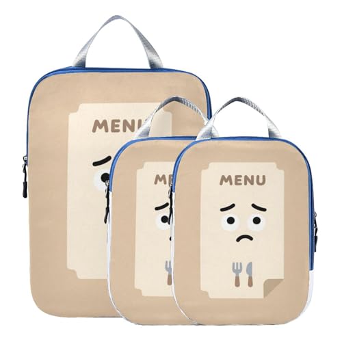 Stackable 3 Set Packing Travel Organizer Polyester Plastic Bags for Clothes, Food Indecision Look (3 Set) - color: Food Indecision Look
