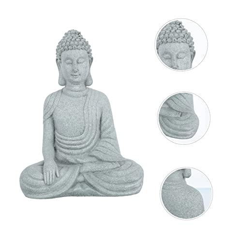Happyyami Sandstone Buddha Statue Zen Style Home Balcony Decor Indoor Micro Landscape Ornament for Meditation and Relaxation