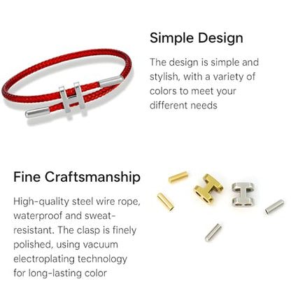 OSIRIDEH2 Bracelet with Adjustable Design Polished H Shape Buckle, Bracelets for Women, 18k Gold-plated Buckle Design Titanium Steel Wire Rope Women's Gift Jewelry - color: Red Silver