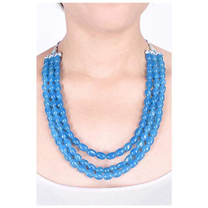 Ratnavali Jewels Quartz Multi Layer Strand Mala Beads Party Wear Necklace Jewelry Women RV3415 - color: Blue